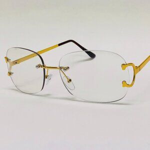 Men Hip Hop Sunglasses Square Rimless Gold Clear Lens Trendy Shades Retro‎ Migos